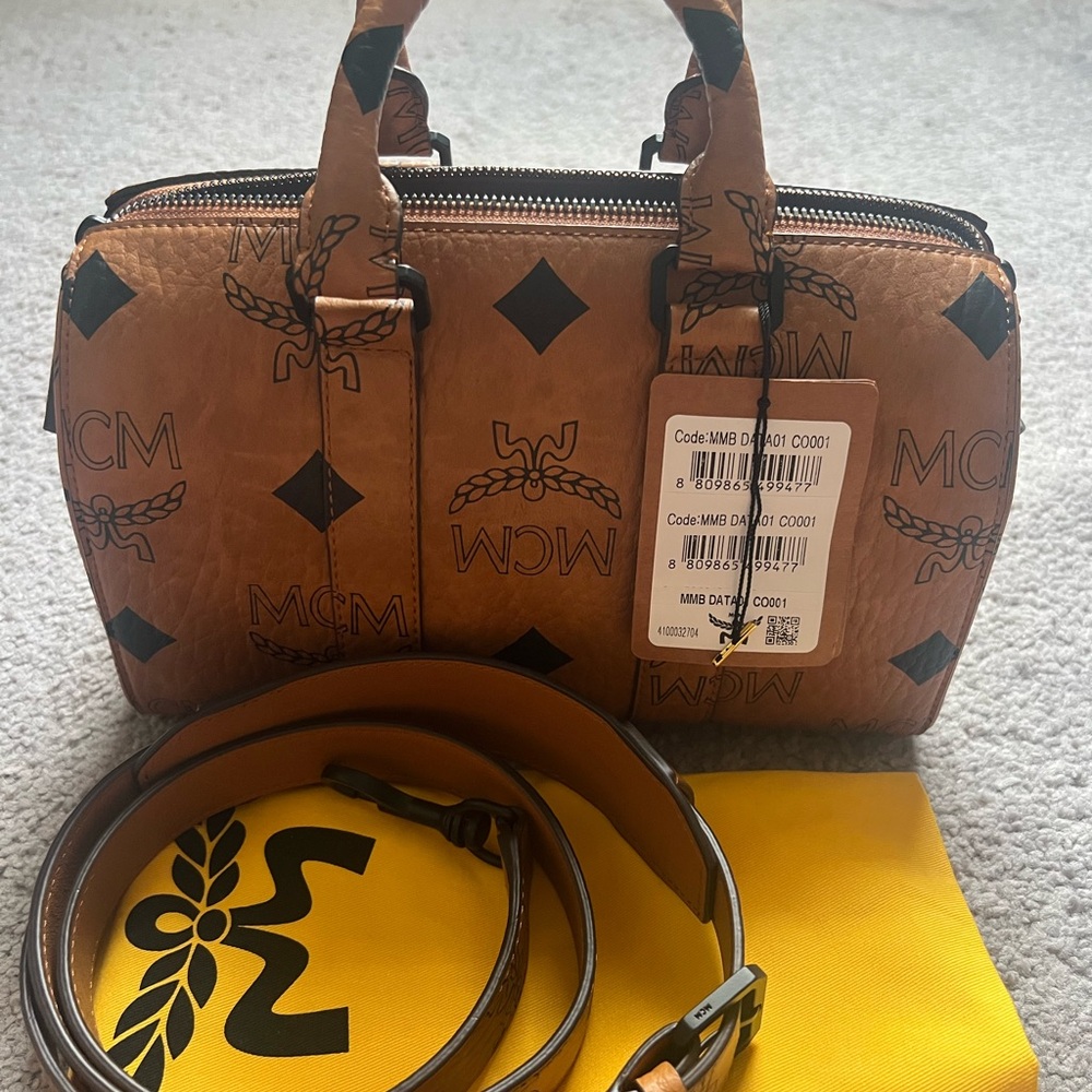 MCM Maxi Visetos Small Aren Boston Bag